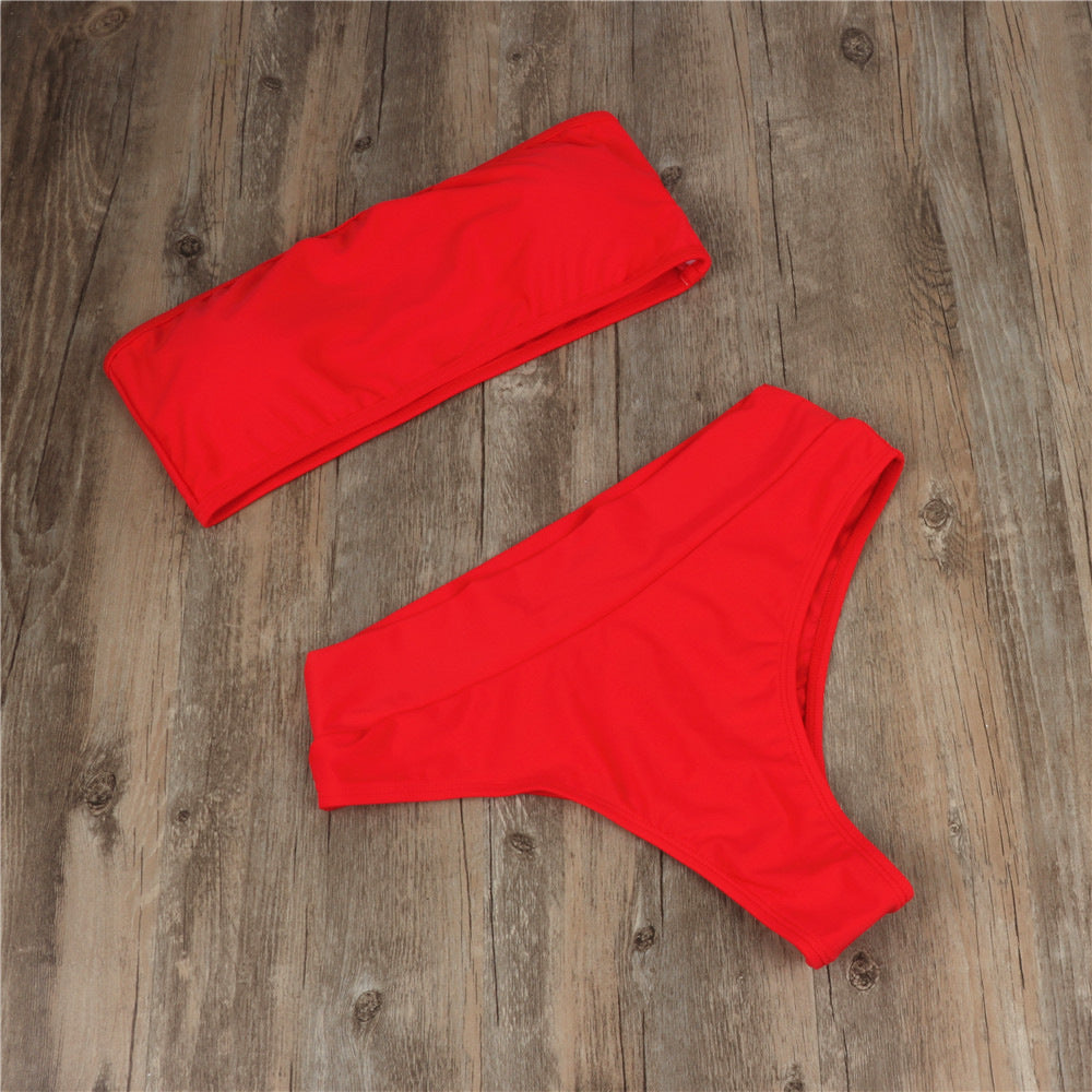 High Waist Solid Color Milk Silk Bikini